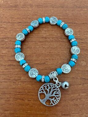 NWOT Italian Boho Tree of Life & Turquoise Silver Bracelet